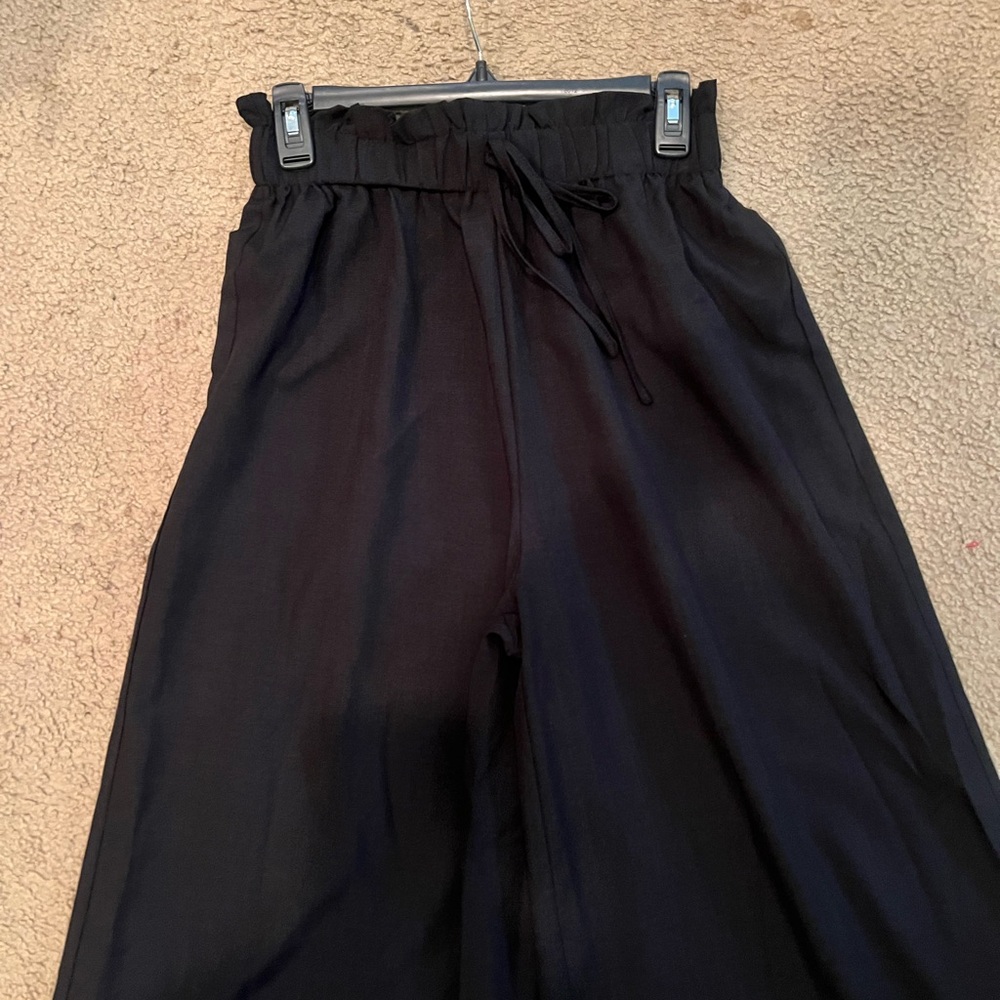 Wide Leg Black Drawstring Pants - Picture 6 of 11